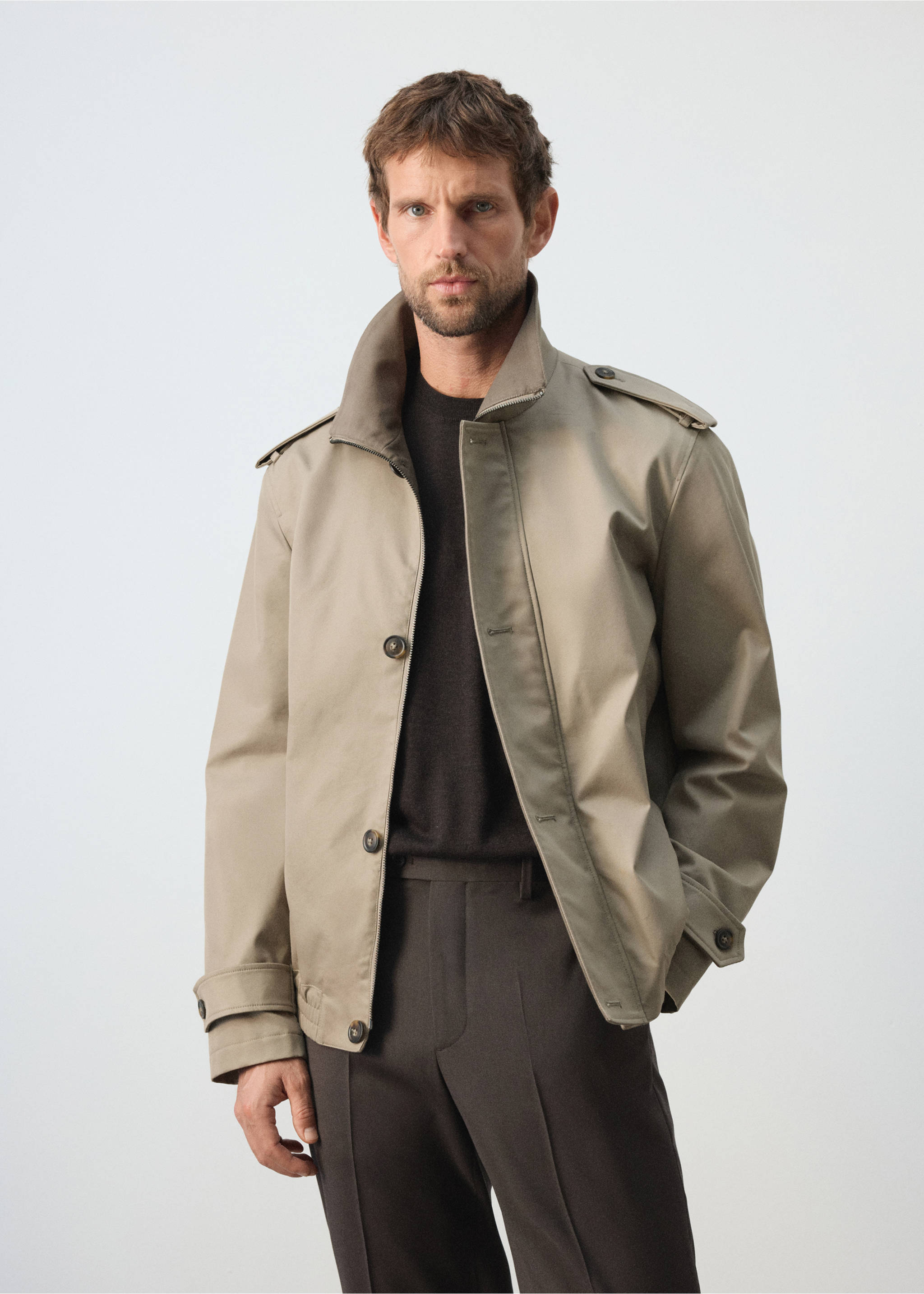100% cotton water repellent jacket - Medium plane, Medium Brown. Ref: 37085974-00.