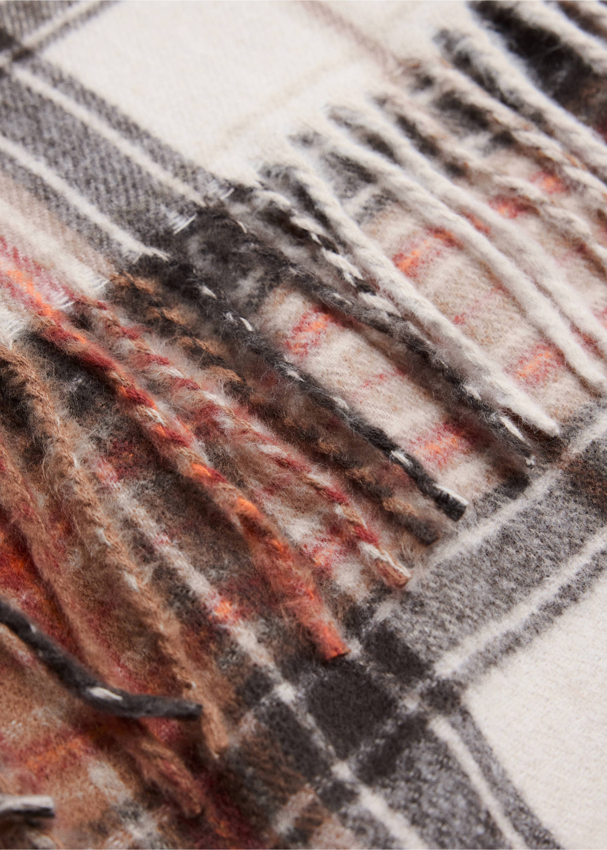 Fringed check scarf - Medium plane, Sand. Ref: 37085978-00.