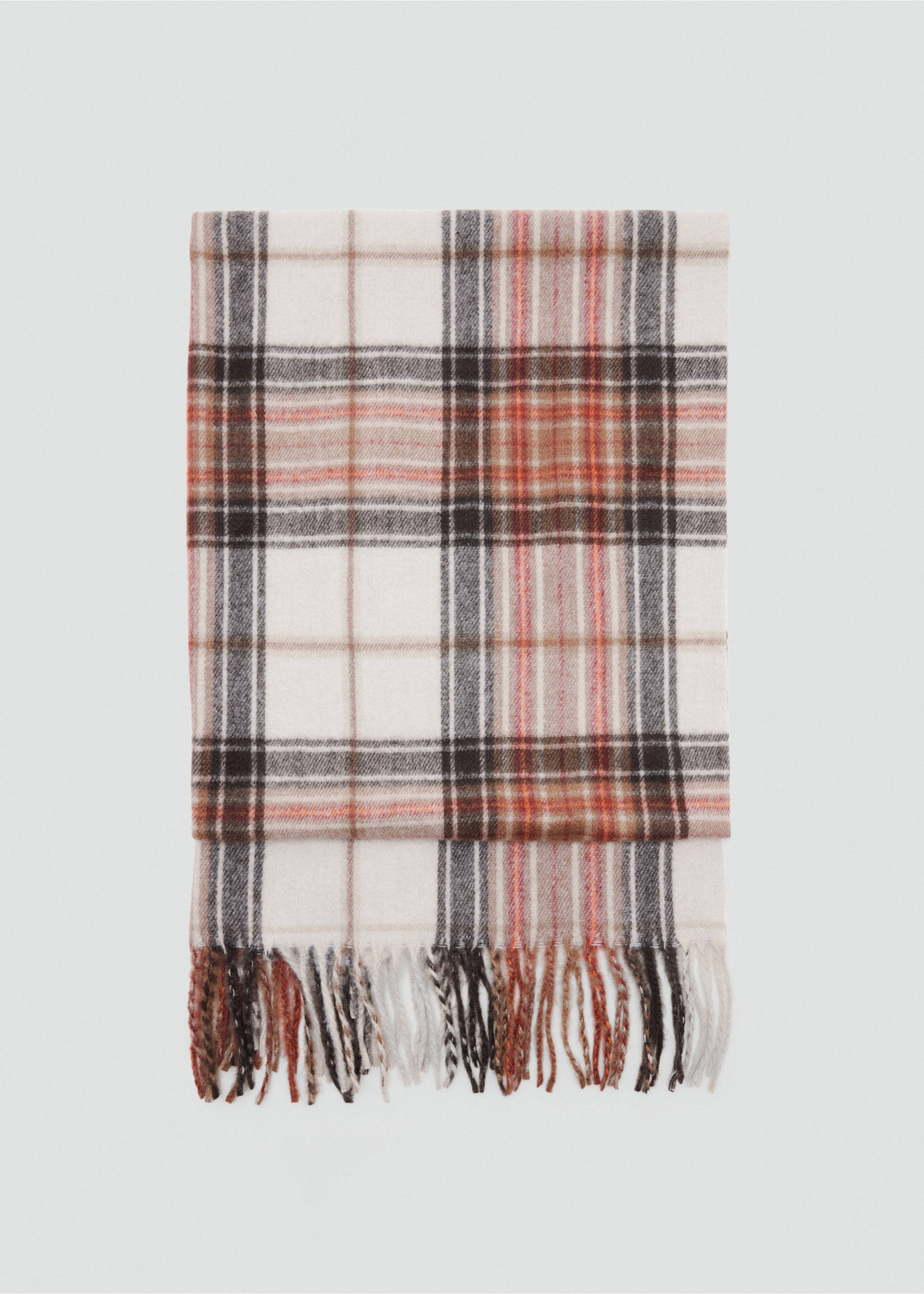 Fringed check scarf - Article without model, Sand. Ref: 37085978-00.