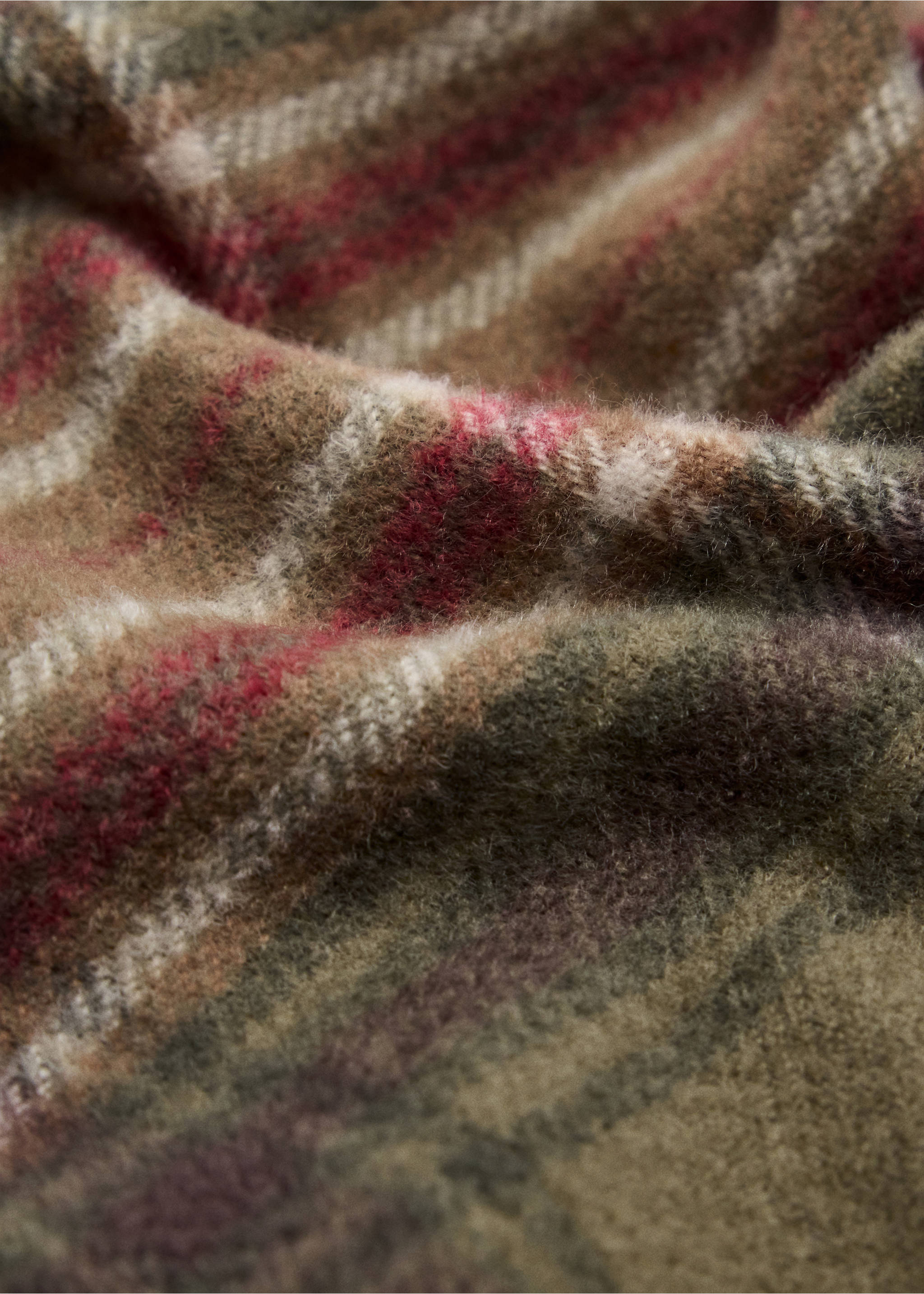 Fringed check scarf - Details of the article 1, Khaki. Ref: 37085978-00.