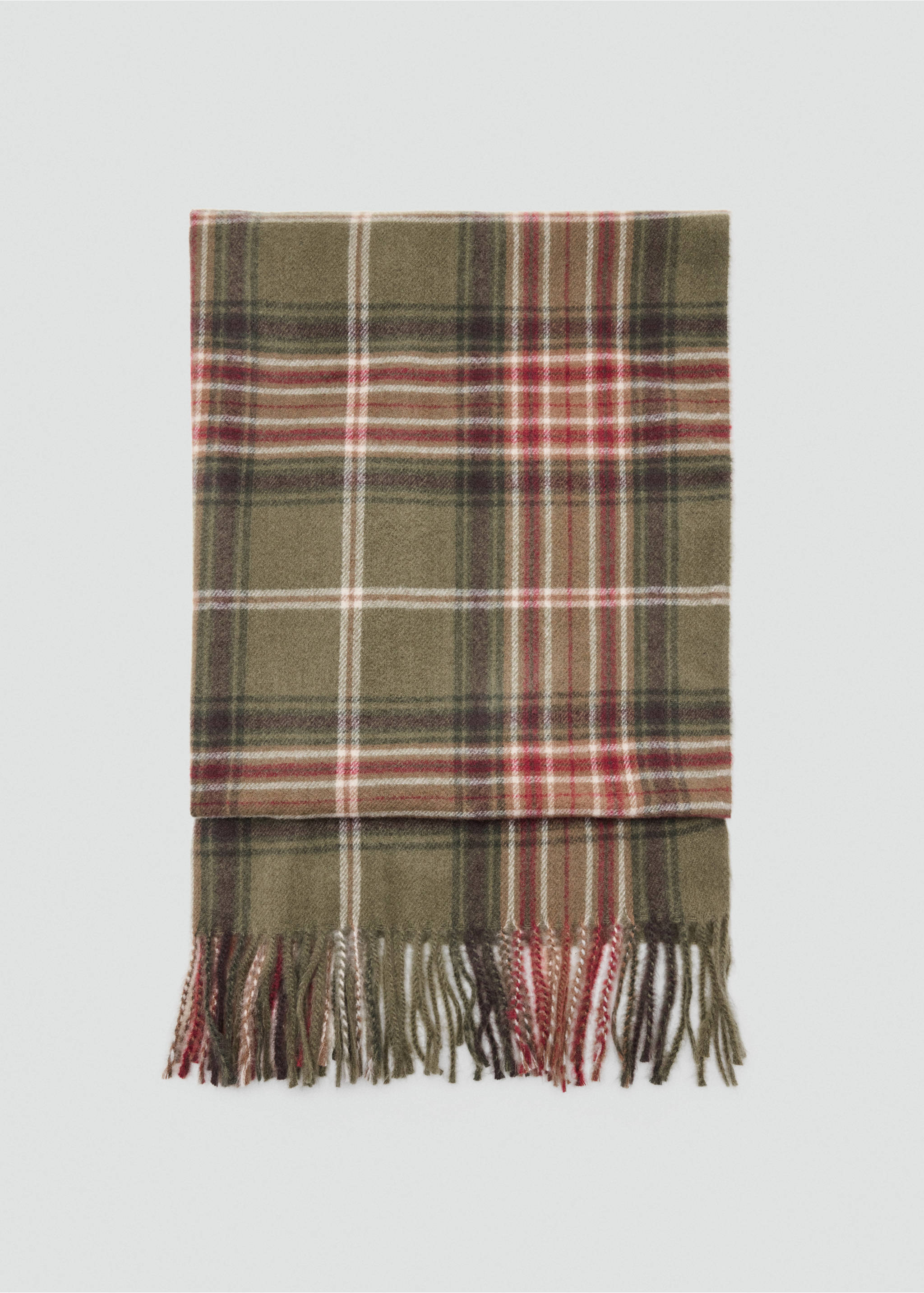Fringed check scarf - Article without model, Khaki. Ref: 37085978-00.