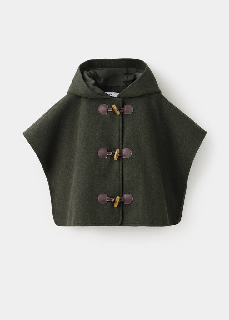Hooded cape with toggle fastenings — Medium Green