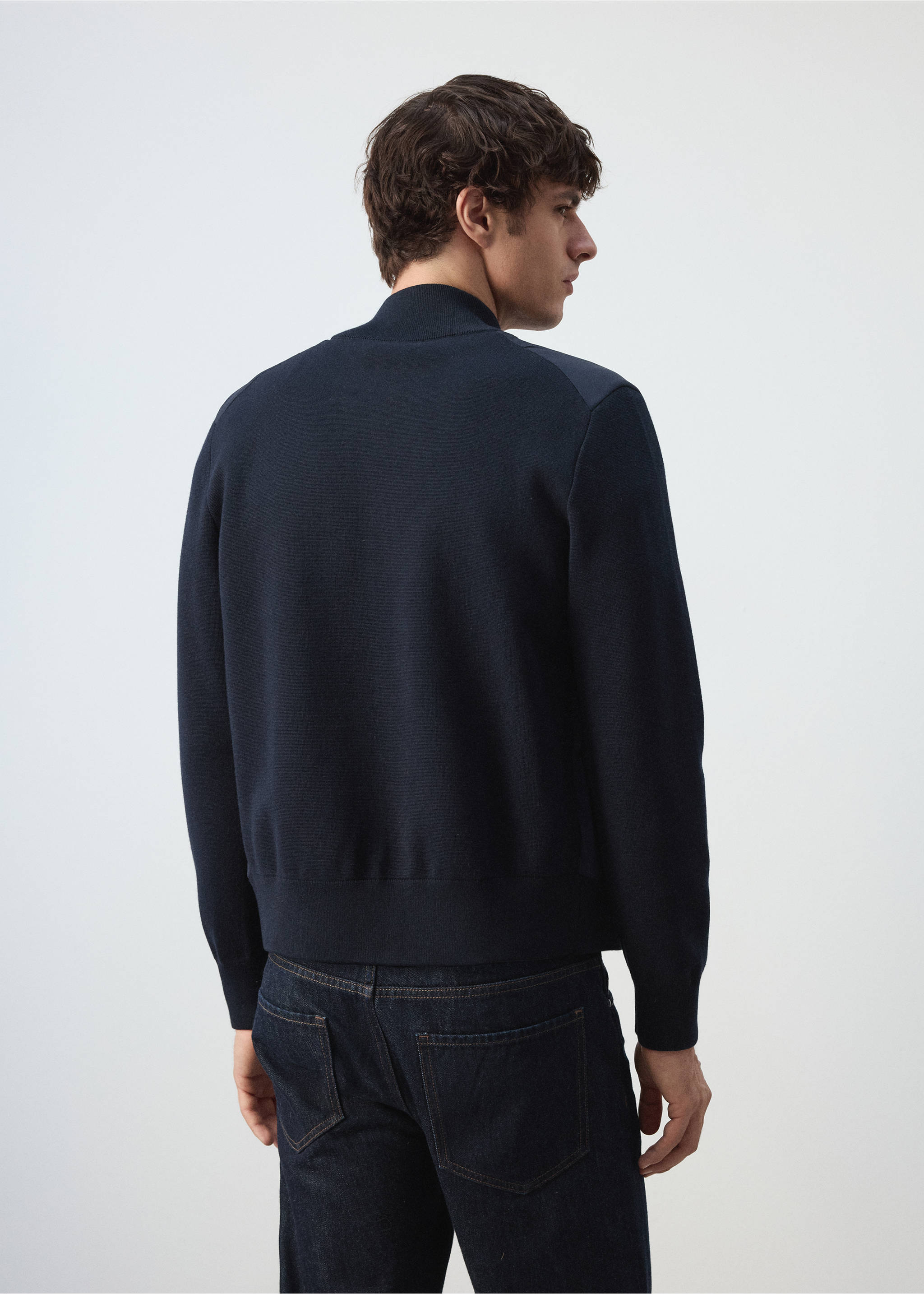 Cotton-blend bomber jacket - Reverse of the article, Navy. Ref: 37085980-00.