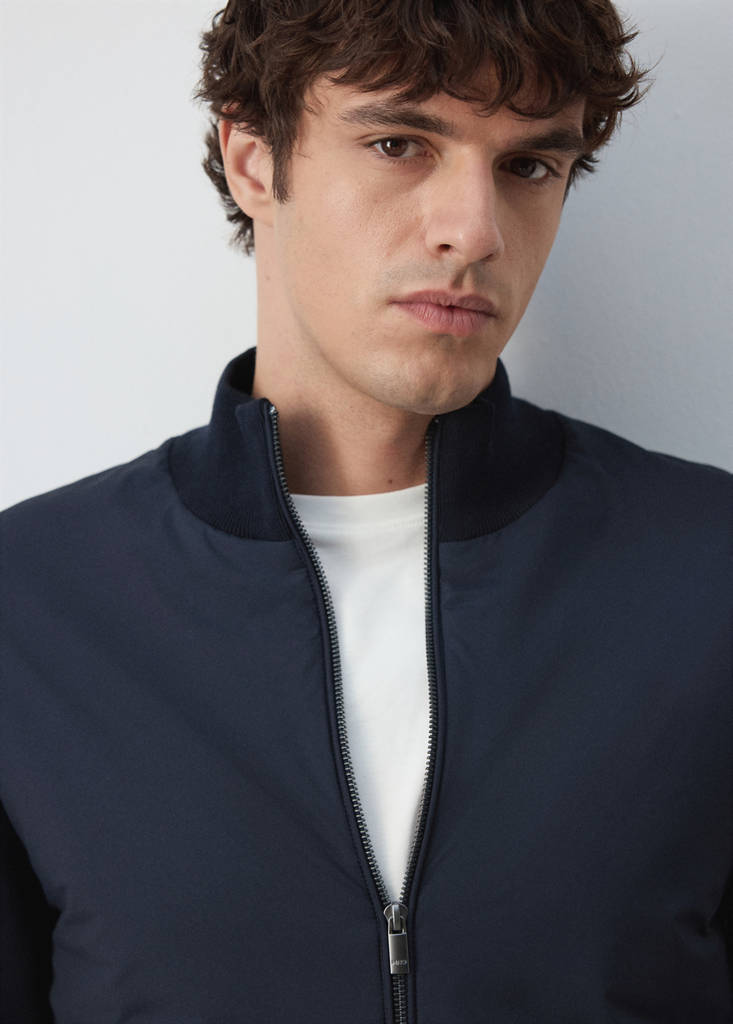 Jacket in mixed-knit cotton blend — Navy