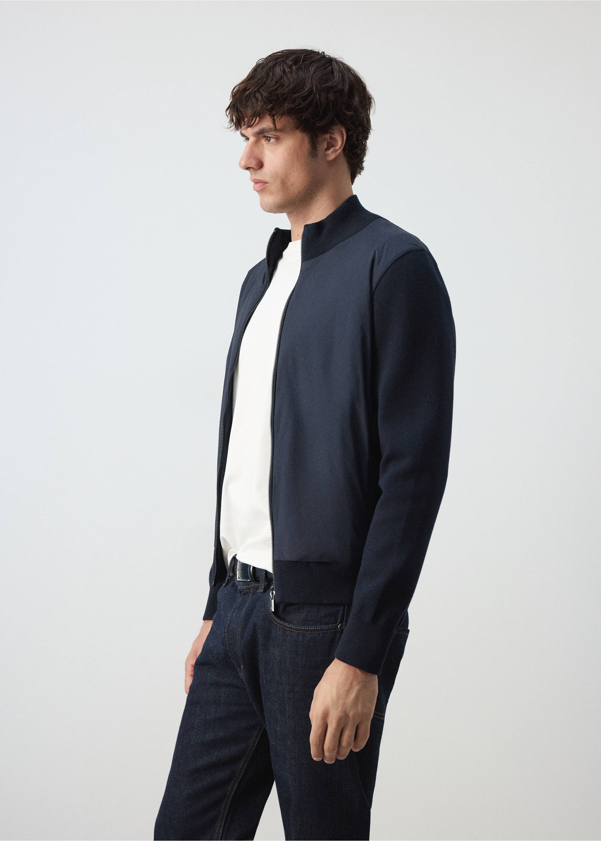 Cotton-blend bomber jacket - Details of the article 2, Navy. Ref: 37085980-00.