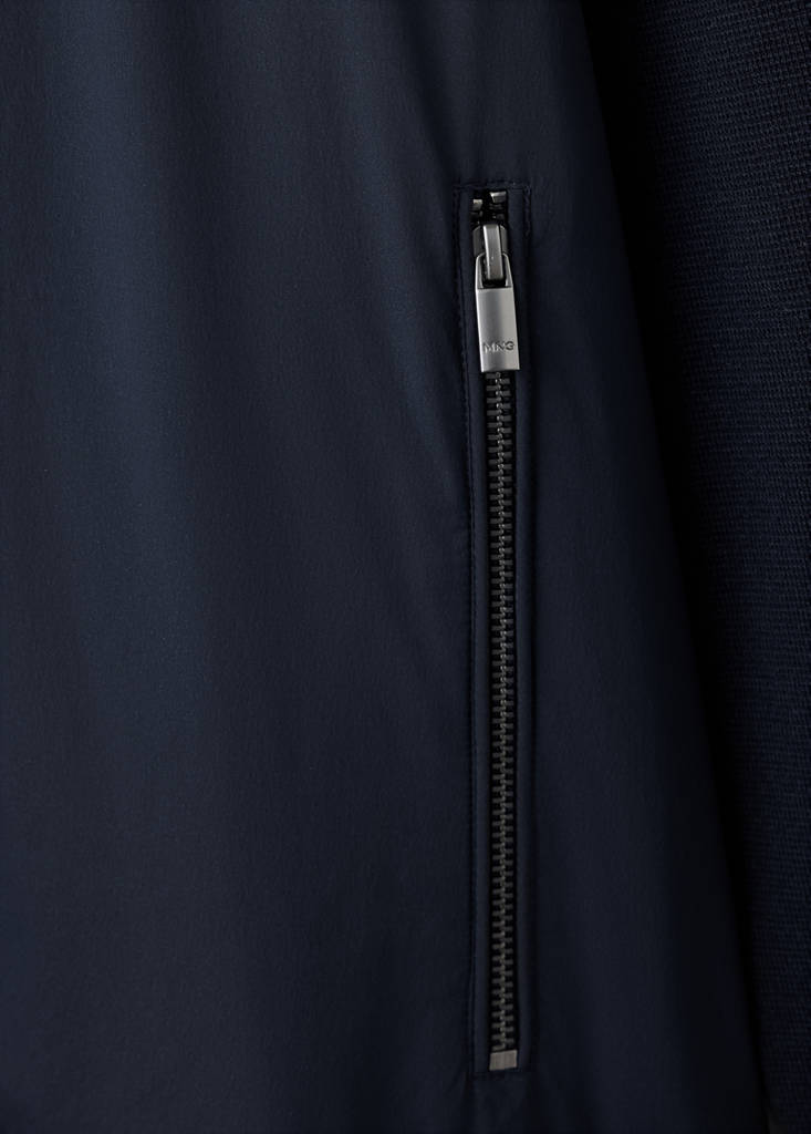 Jacket in mixed-knit cotton blend — Navy