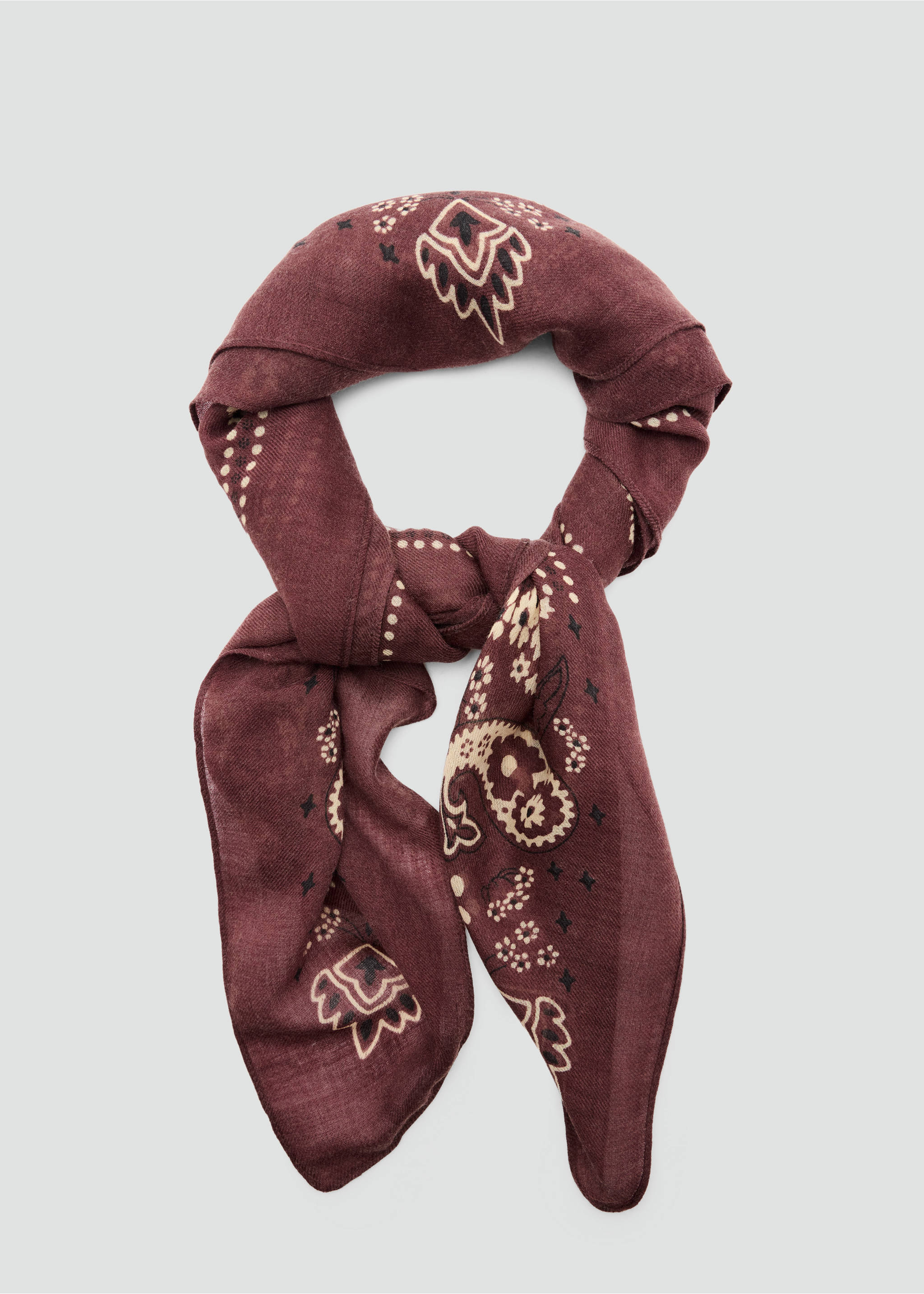 Paisley print scarf - Details of the article 1, Chocolate. Ref: 37085983-00.