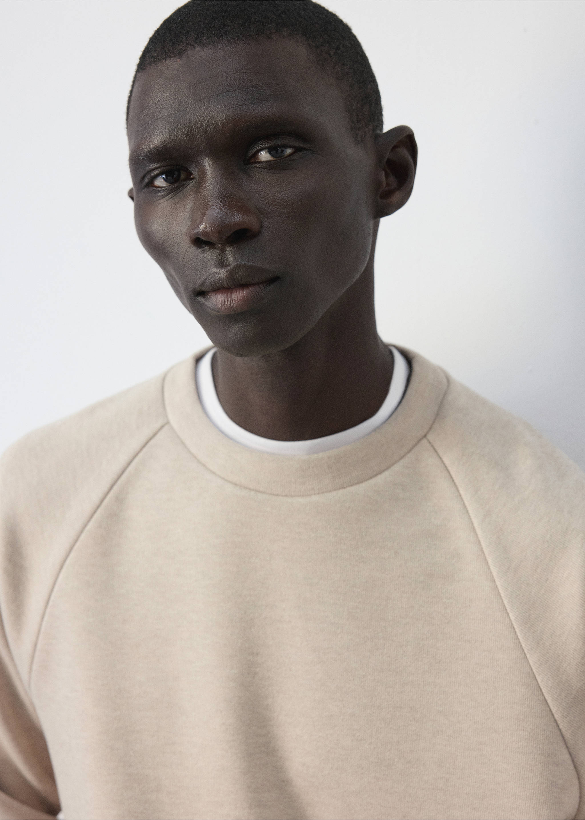 Brushed-effect sweatshirt - Details of the article 1, Beige. Ref: 37085987-00.
