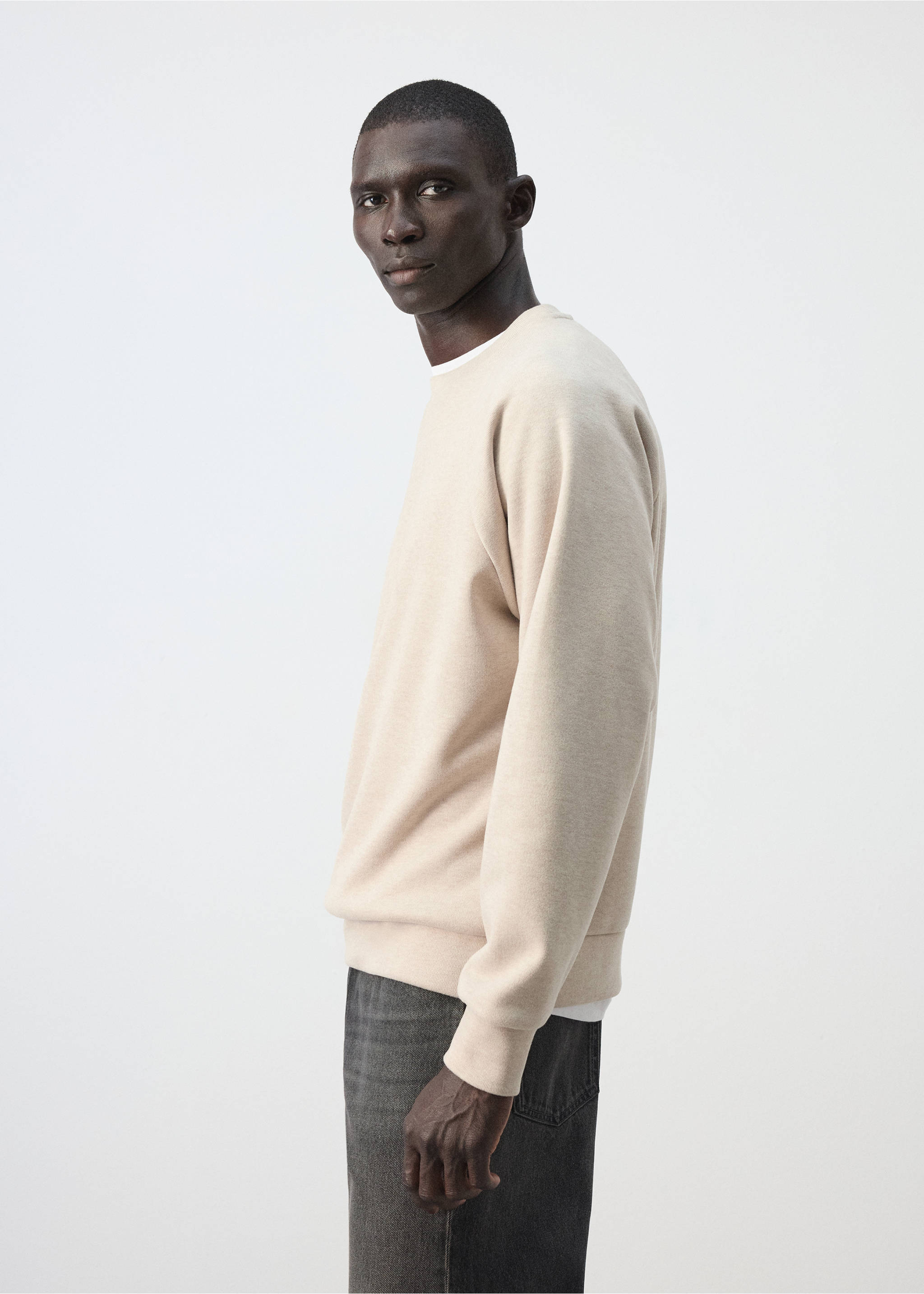 Brushed-effect sweatshirt - Details of the article 2, Beige. Ref: 37085987-00.