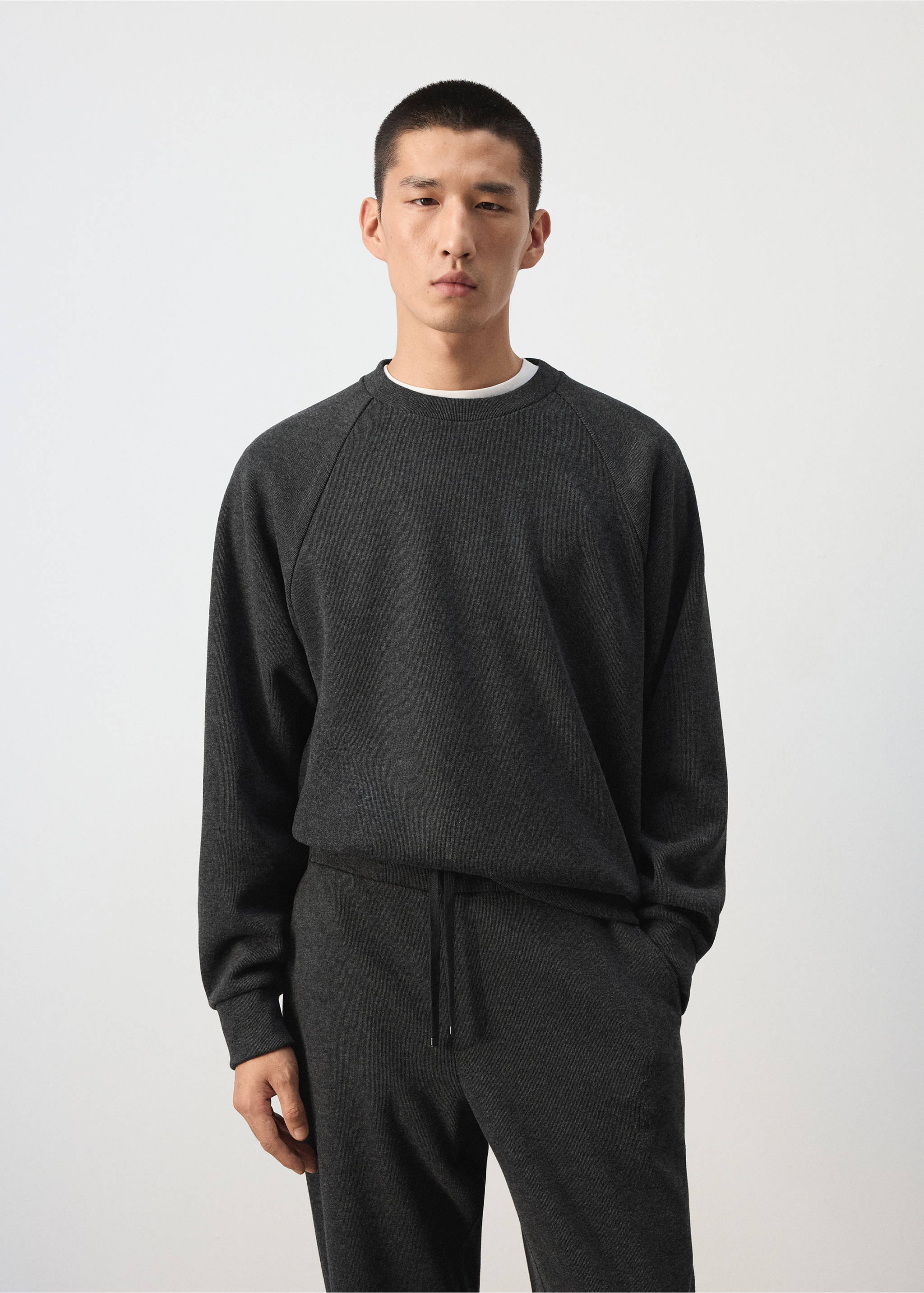 Sweatshirt van geborstelde sweatstof, regular fit - Middenvlak, Donkergrijs. Ref: 37085987-00.