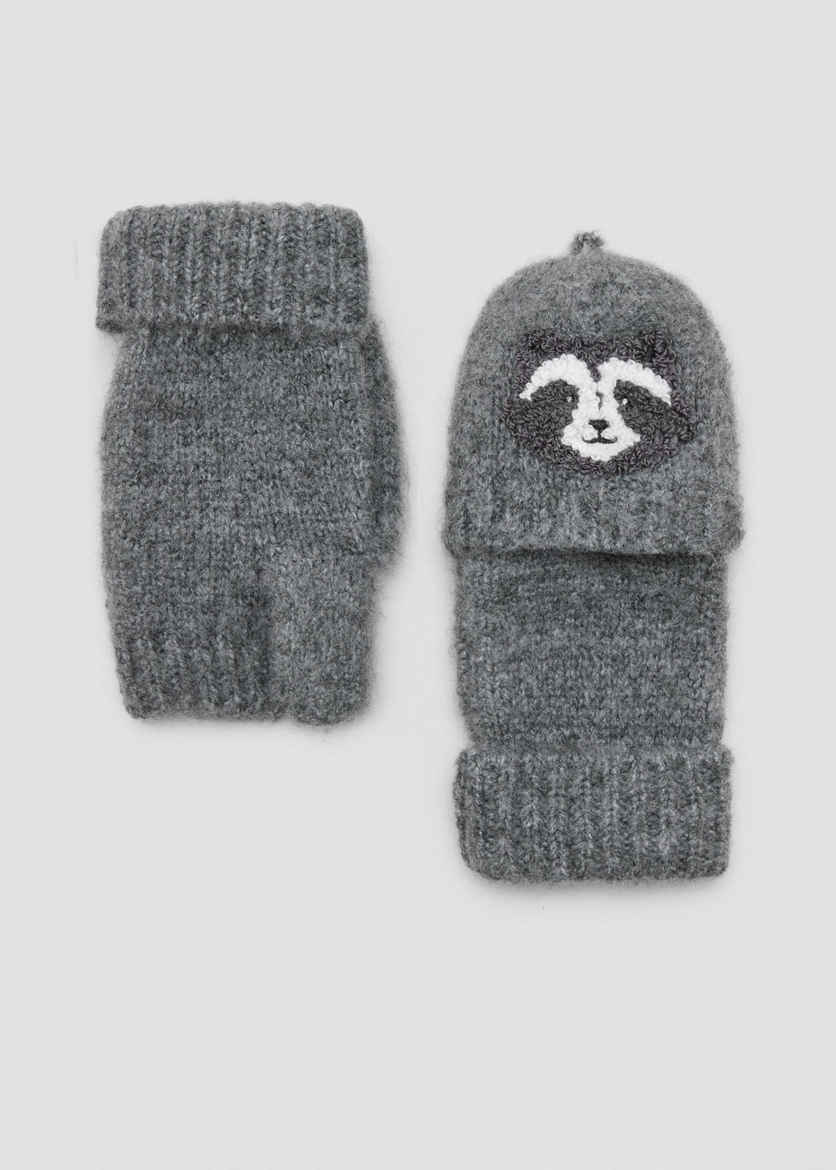 Knitted gloves with raccoon detail — Grey