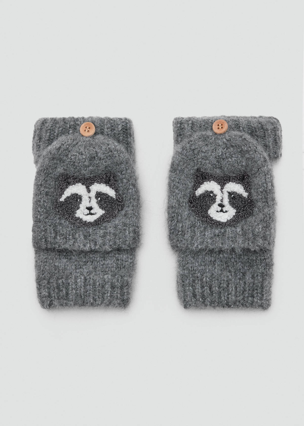 Knitted gloves with raccoon detail — Grey