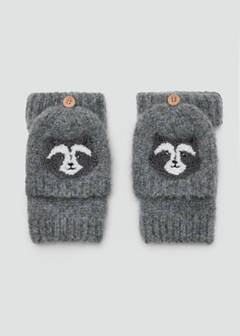 Knitted gloves with raccoon detail — Grey 1