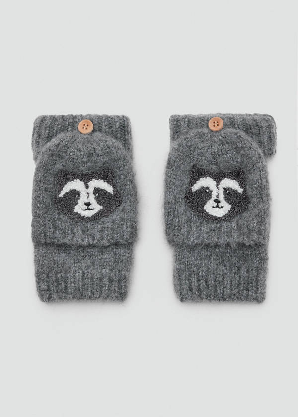 Knitted gloves with raccoon detail — Grey