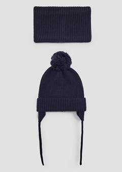 Knitted hat with pom-pom and earflaps — Navy 4