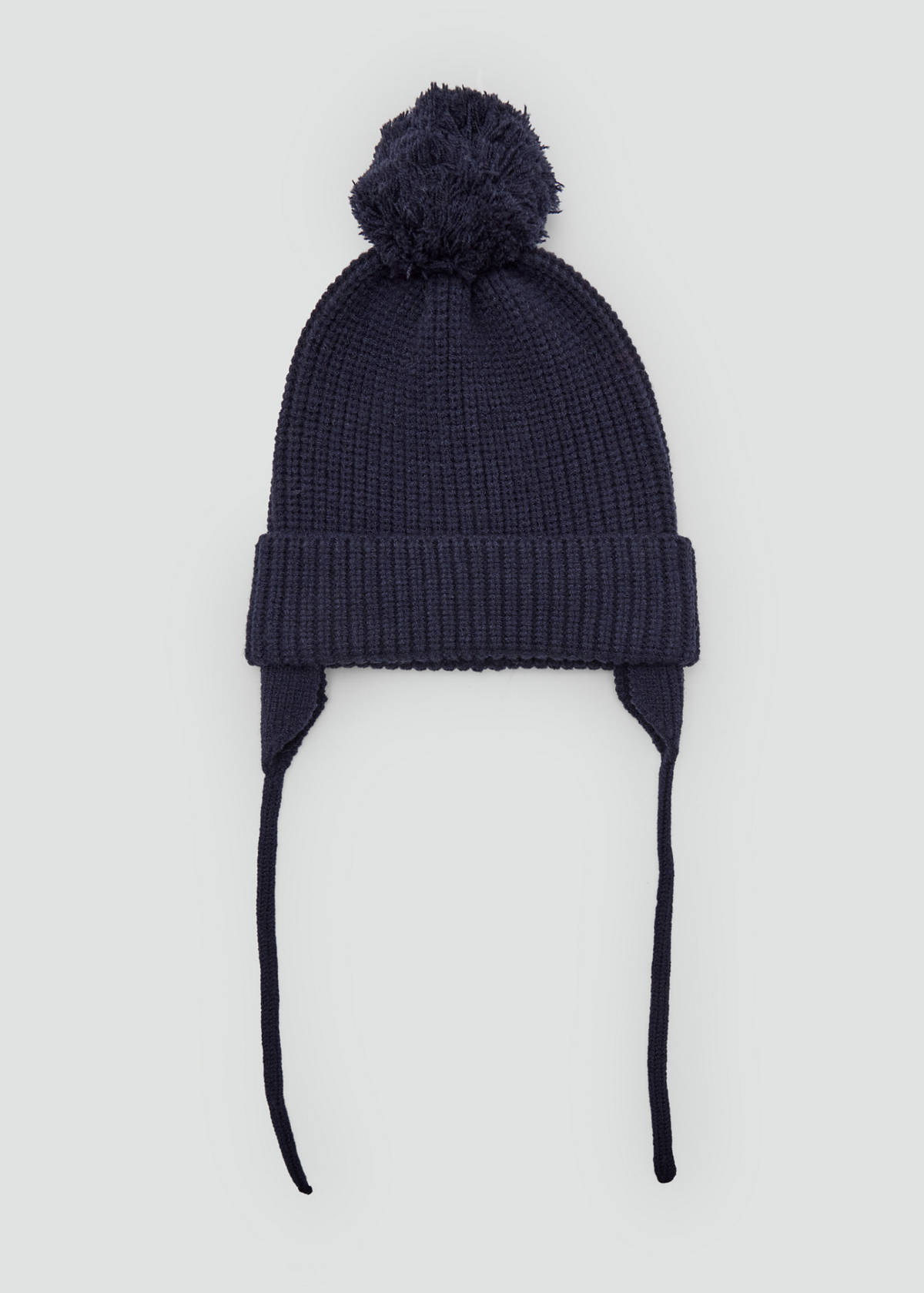 Knitted hat with pom-pom and earflaps — Navy