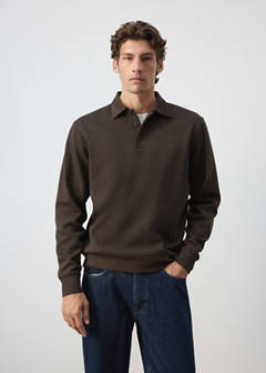 Regular fit polo-neck sweatshirt — Brown 1