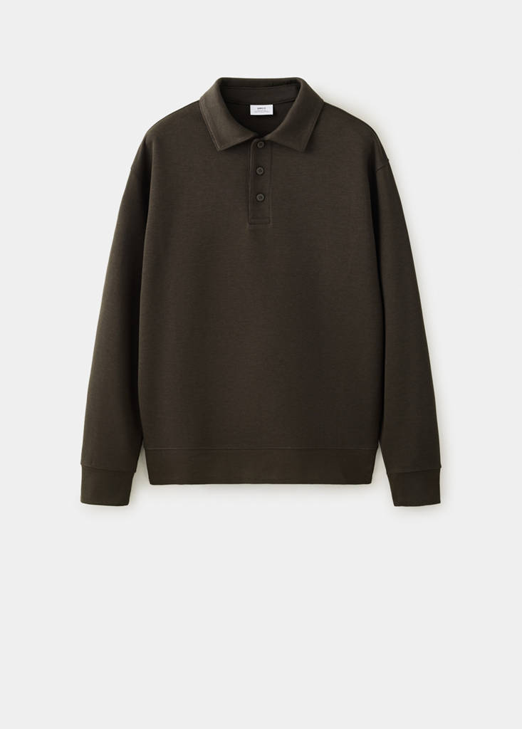Regular fit polo-neck sweatshirt — Brown