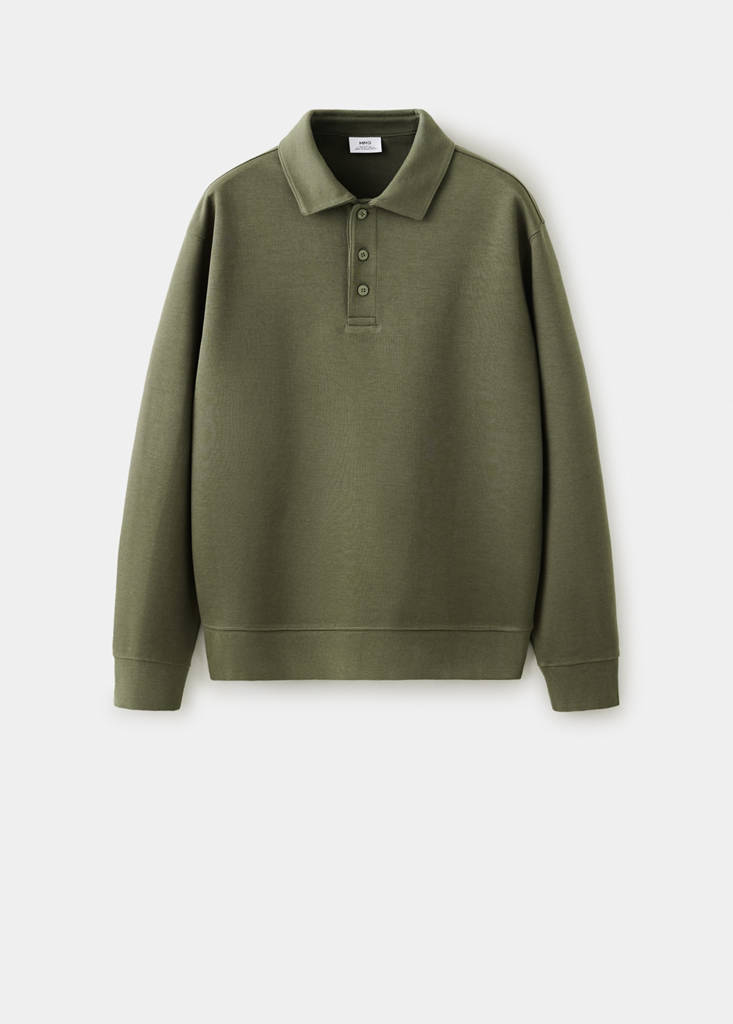 Regular fit polo-neck sweatshirt — Khaki