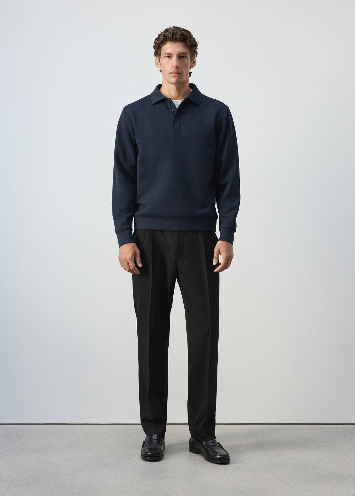 Regular fit polo-neck sweatshirt — Night Blue