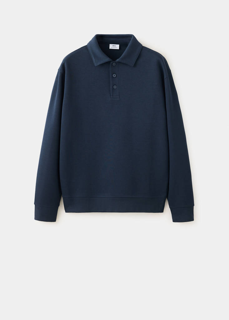Regular fit polo-neck sweatshirt — Night Blue