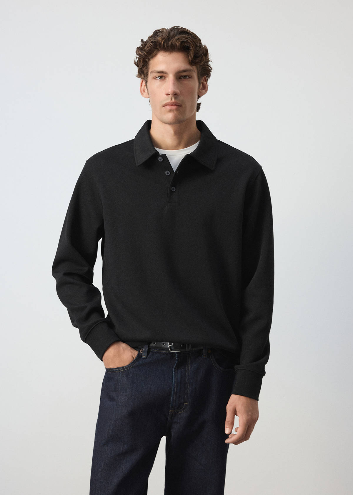 Regular fit polo-neck sweatshirt — Black