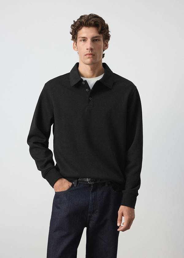 Regular fit polo-neck sweatshirt — Black