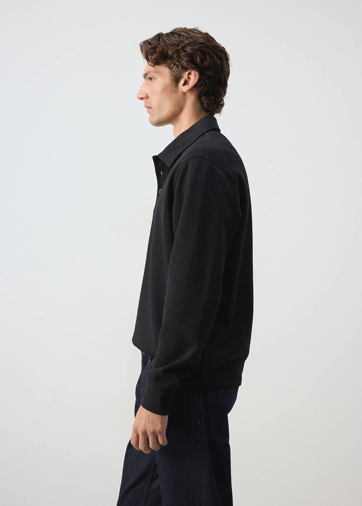 Regular fit polo-neck sweatshirt — Black