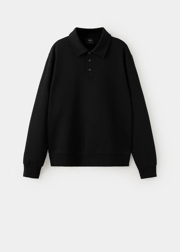Regular fit polo-neck sweatshirt — Black