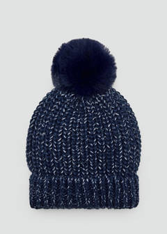 Metallic knitted bobble hat — Navy 1