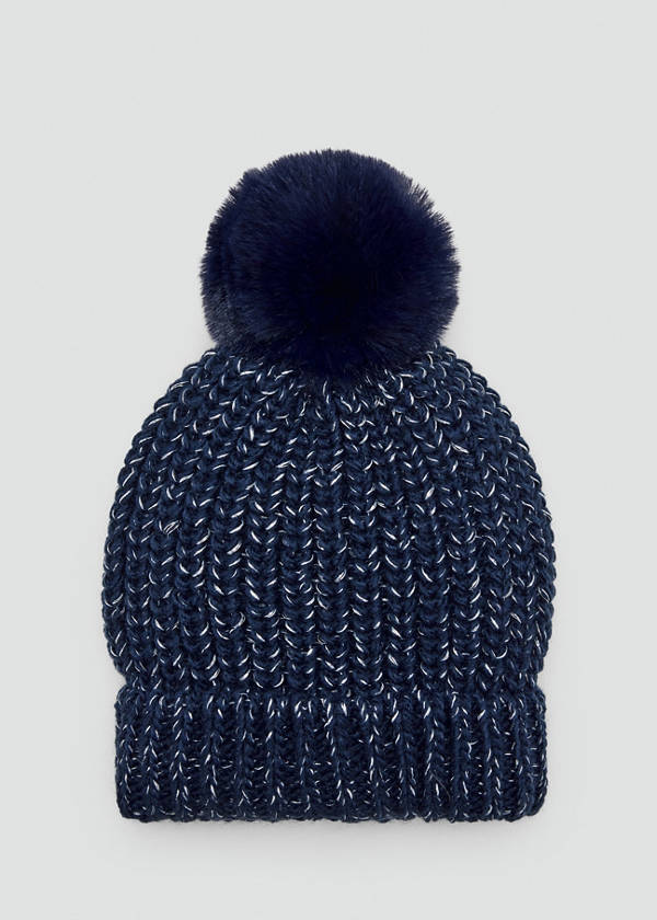 Metallic knitted bobble hat — Navy