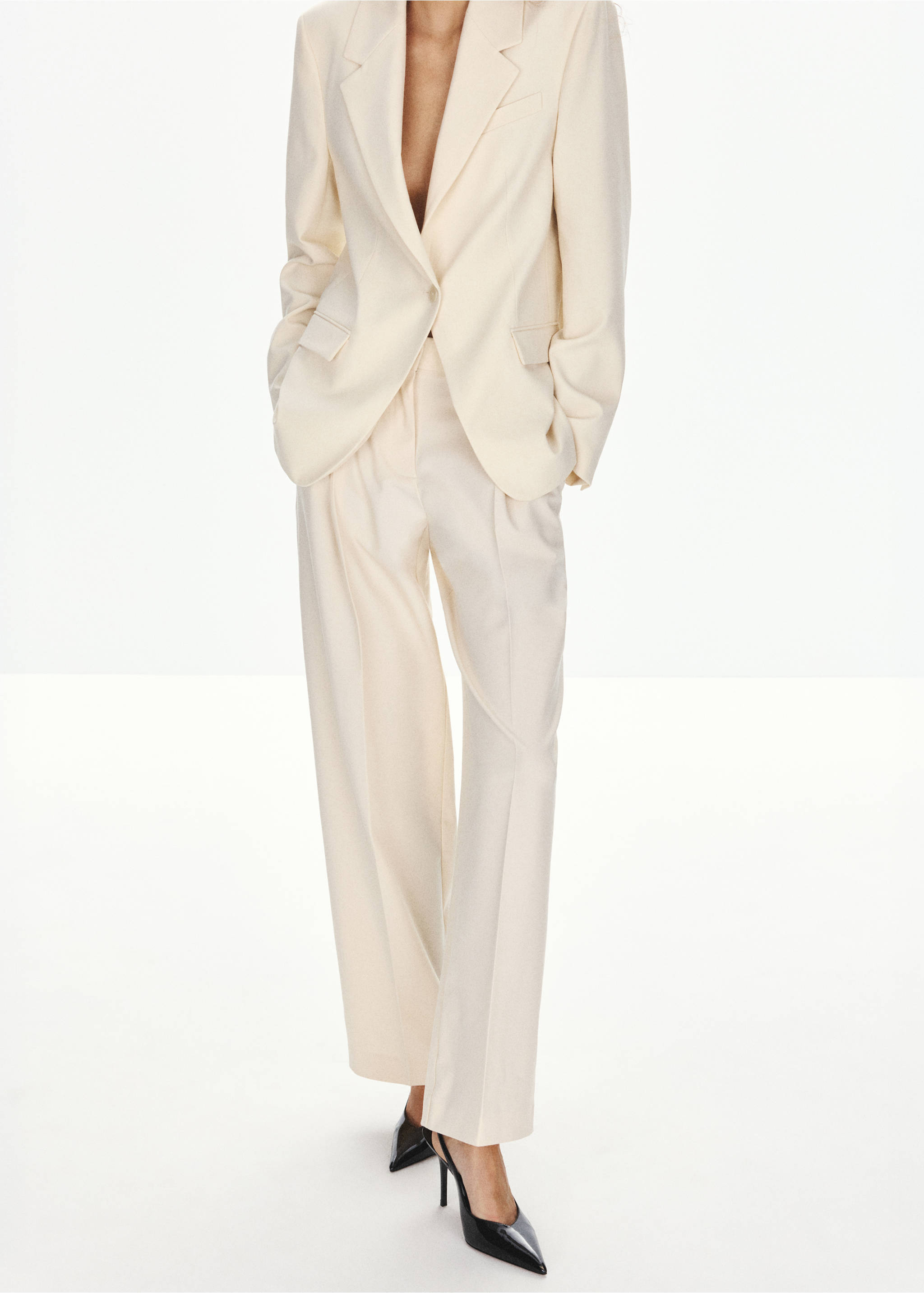 Pleated suit trousers - Medium plane, Ecru. Ref: 37086013-01.