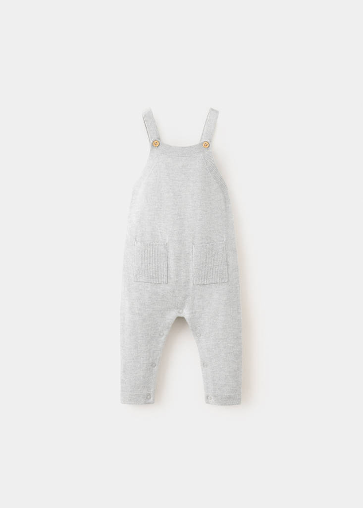 Long knitted dungarees with pockets — Medium Heather Grey