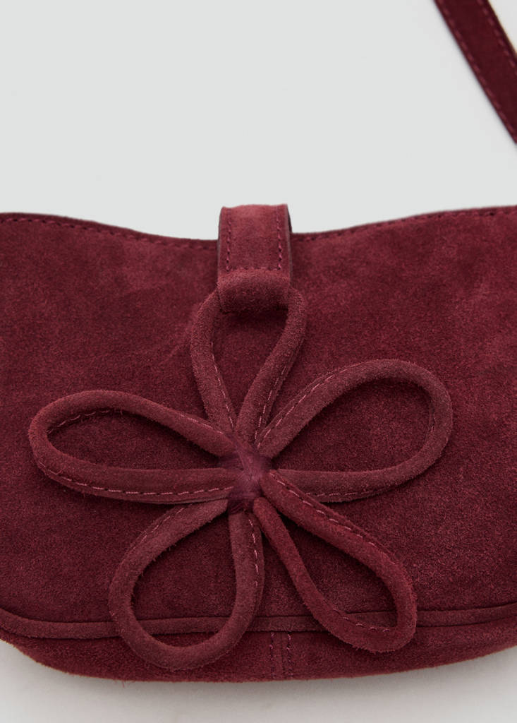 Mini leather handbag with floral detail — Maroon