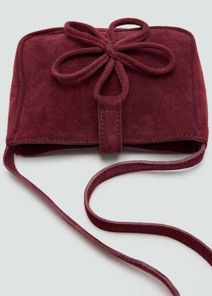 Mini leather handbag with floral detail — Maroon