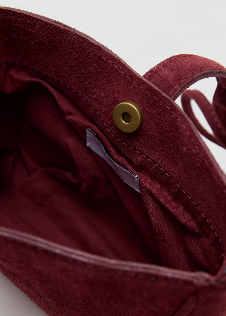 Mini leather handbag with floral detail — Maroon