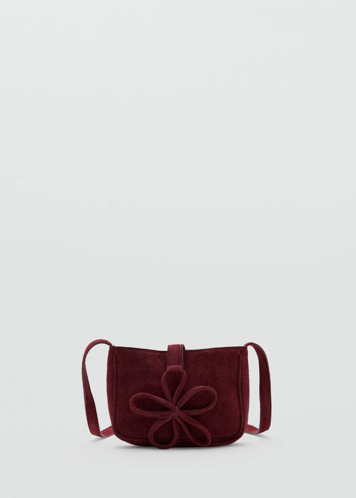 Mini leather handbag with floral detail — Maroon