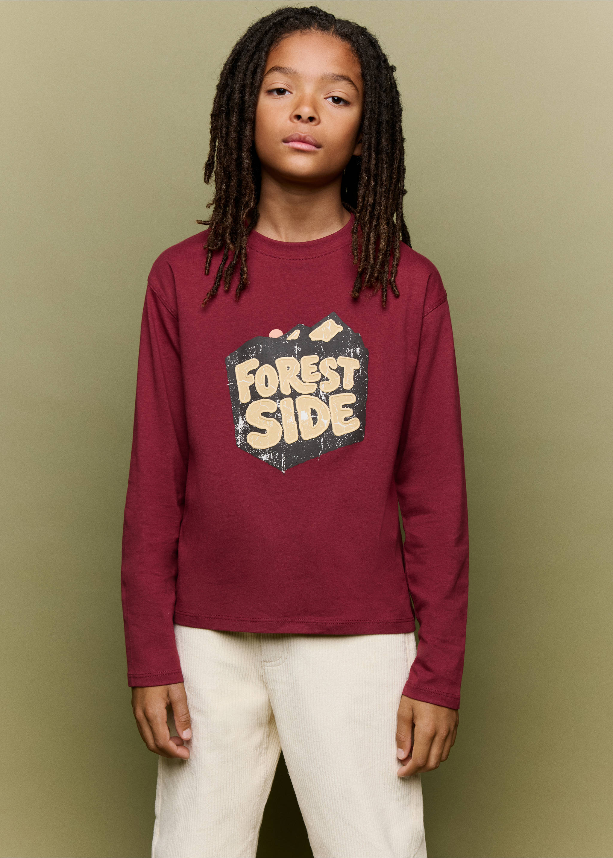 Cotton T-shirt with printed text - Medium plane, Maroon. Ref: 37086328-00.