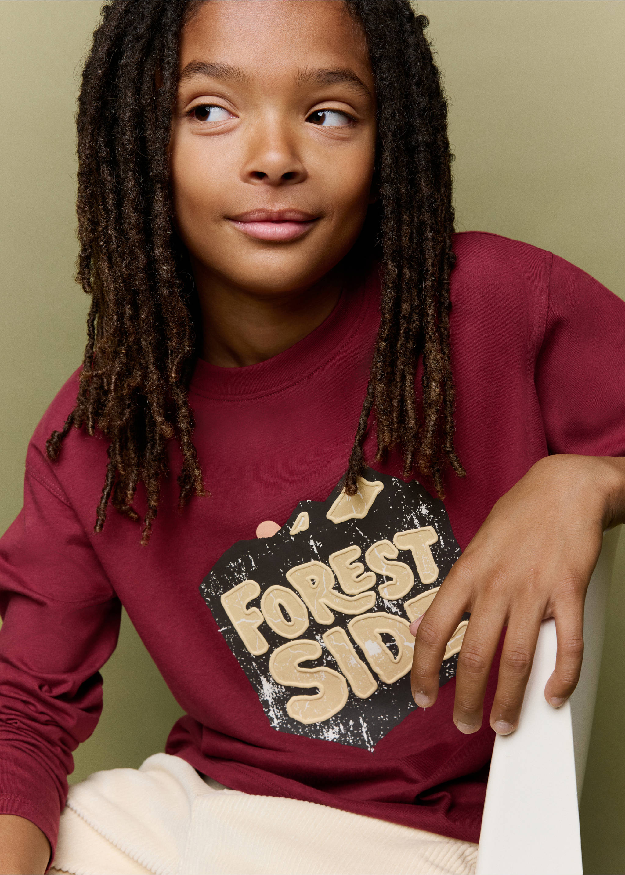 Cotton T-shirt with printed text - Details of the article 1, Maroon. Ref: 37086328-00.