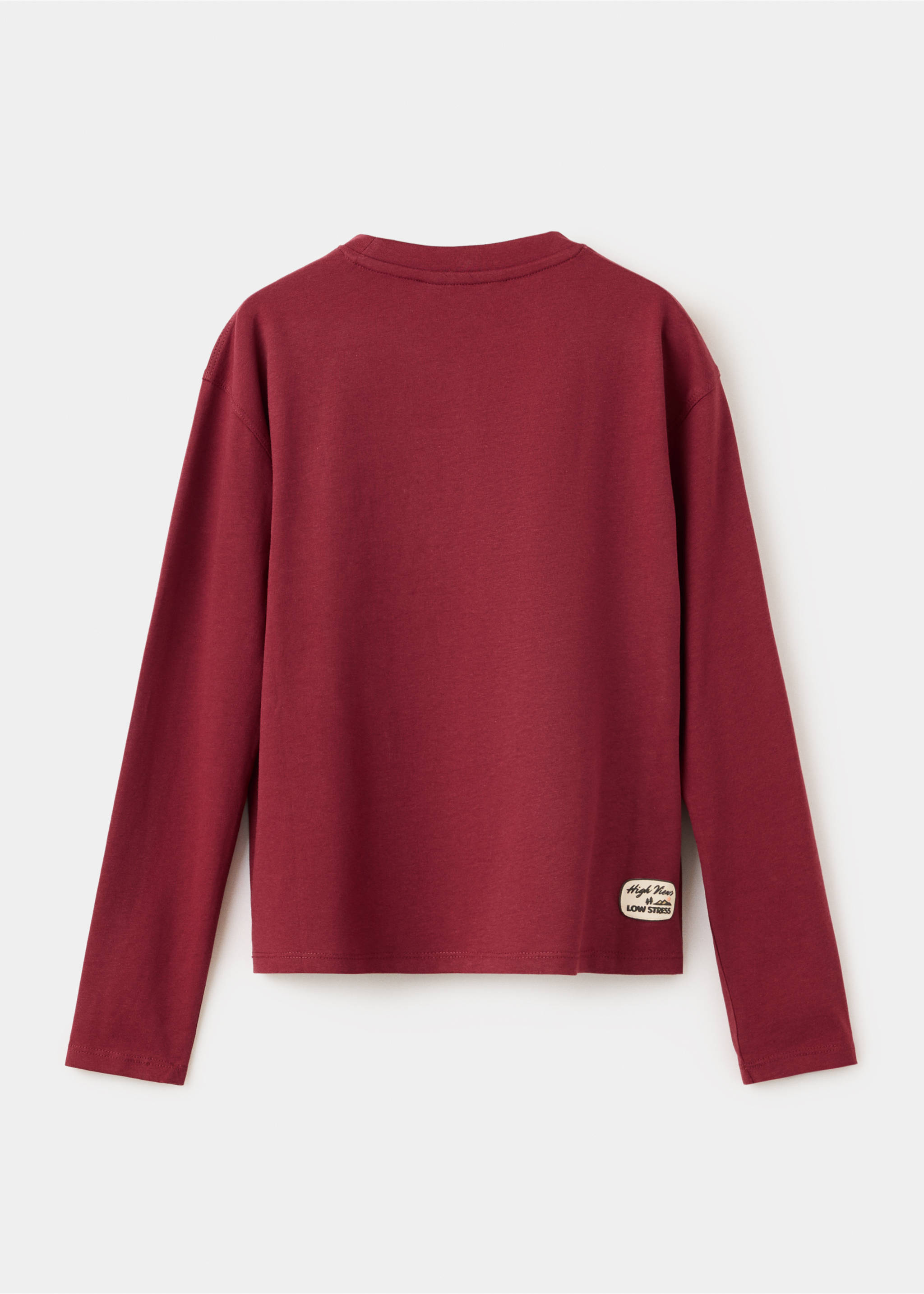 Cotton T-shirt with printed text - Reverse of the article, Maroon. Ref: 37086328-00.