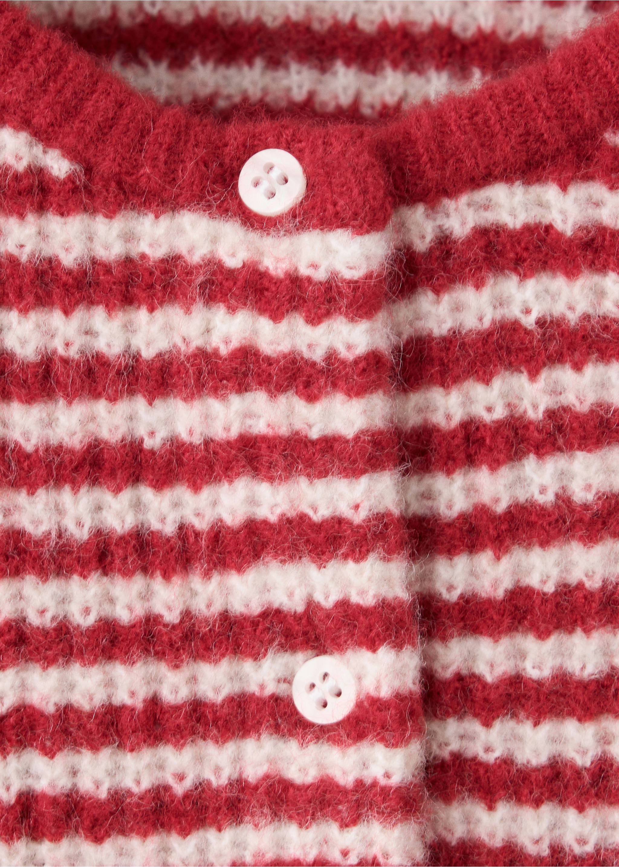 Cardigan de malha às riscas - Pormenor do artigo 8, Vermelho. Ref: 37086338-00.