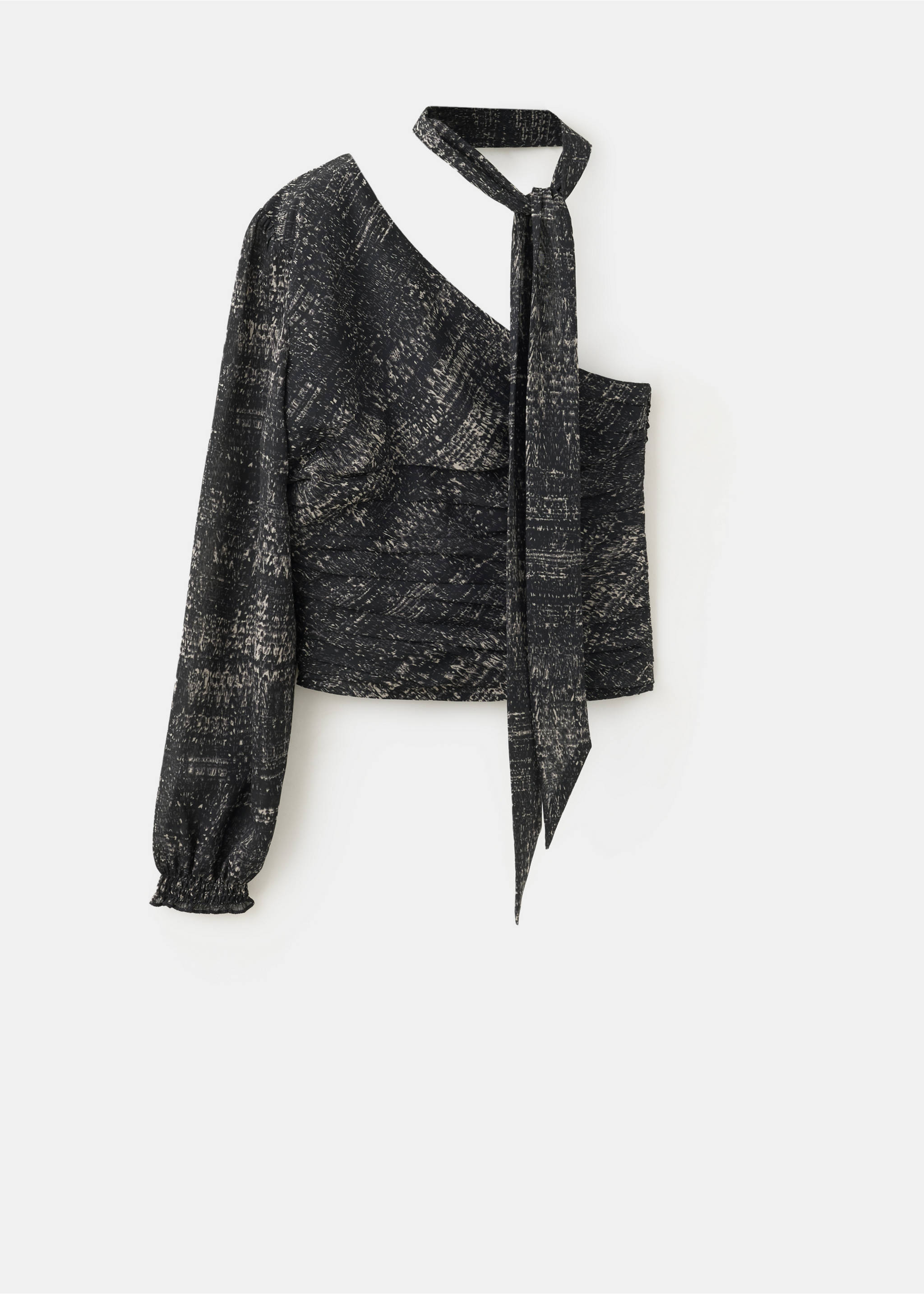 Asymmetric printed top with tie detail - Article without model, Black. Ref: 37086341-00.