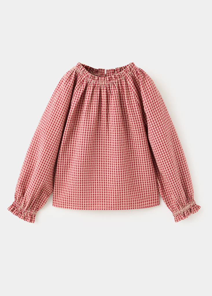 Gingham check blouse — Red