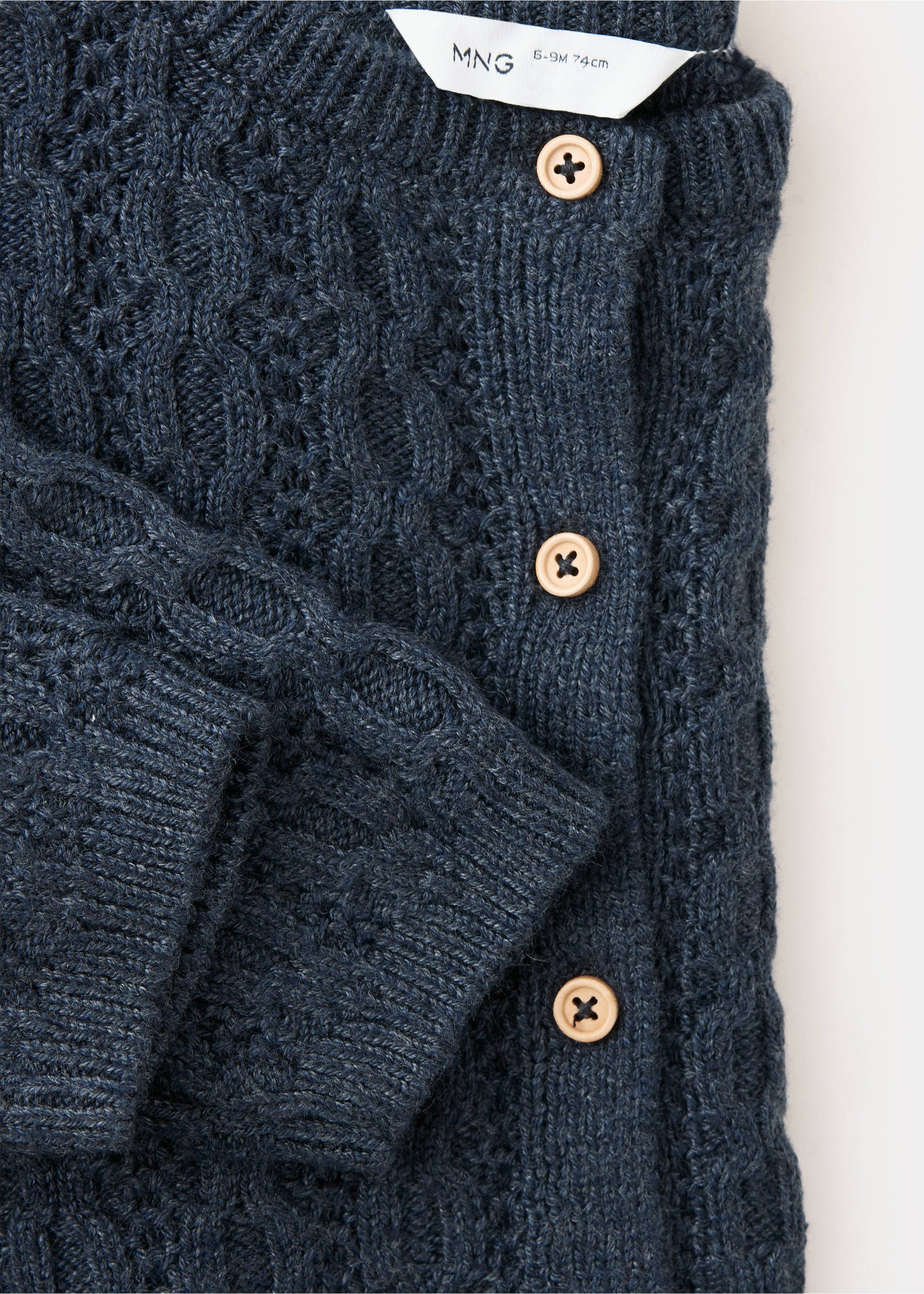 Knitted braided cardigan - Details of the article 8, Petrol Blue. Ref: 37086345-00.