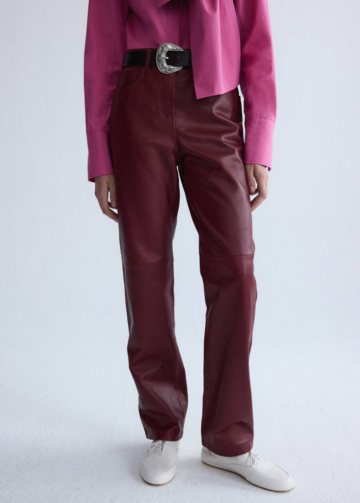 Straight-fit leather trousers — Wine