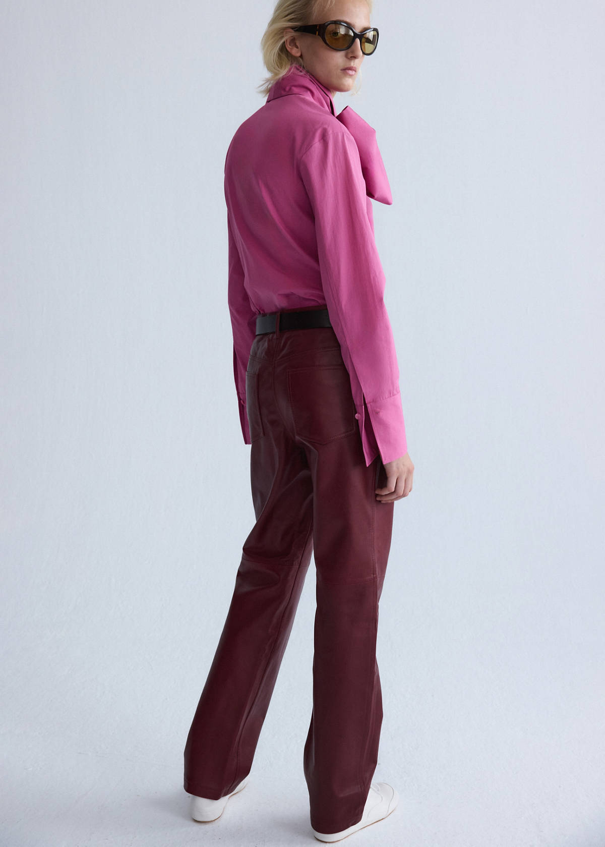 Straight-fit leather trousers — Wine