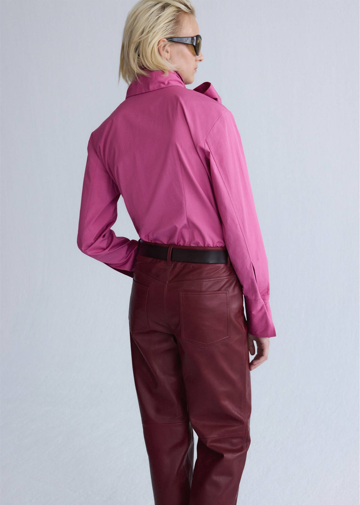 Straight-fit leather trousers — Wine