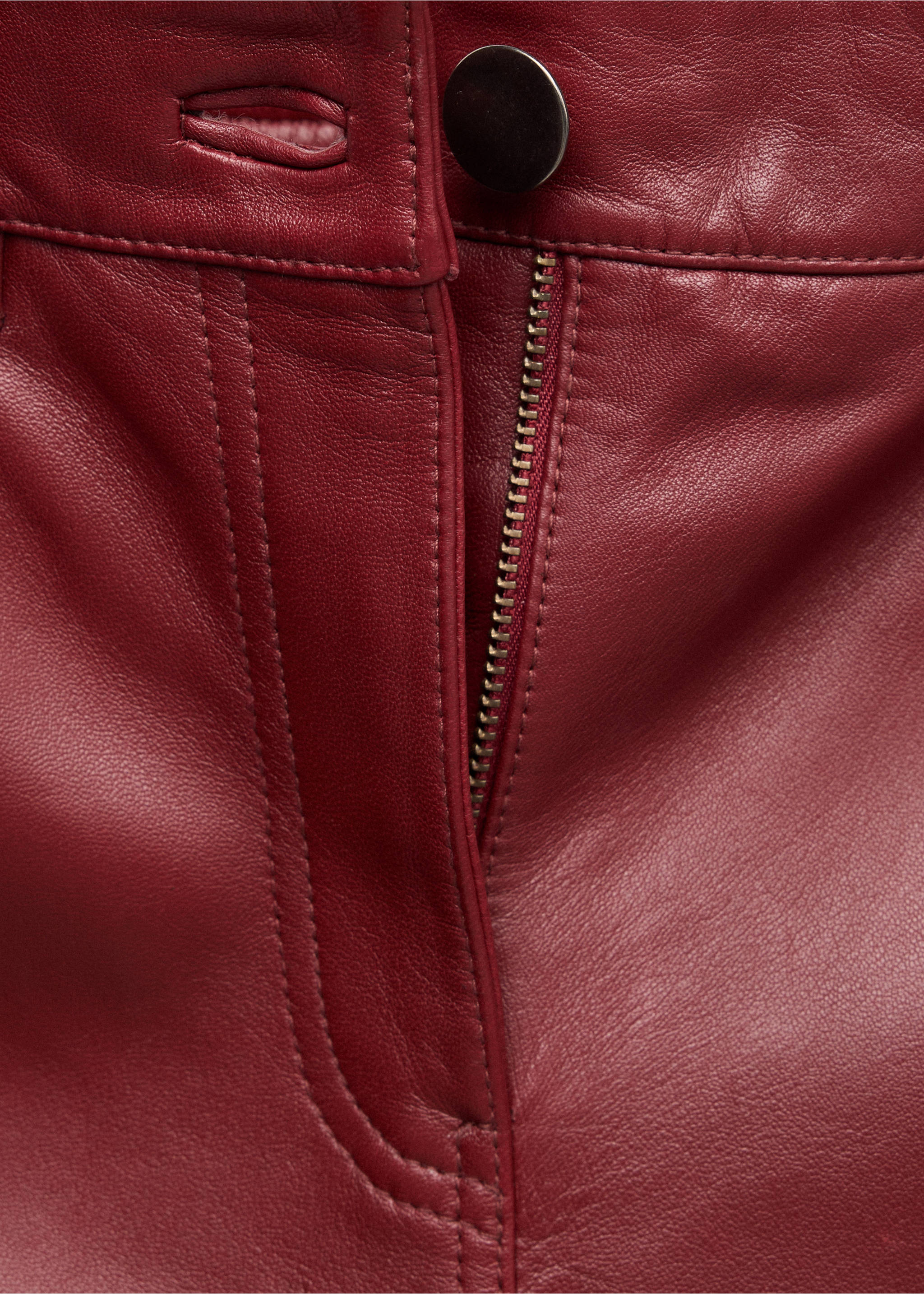 Straight-fit leather trousers - Details of the article 8, Wine. Ref: 37086347-00.
