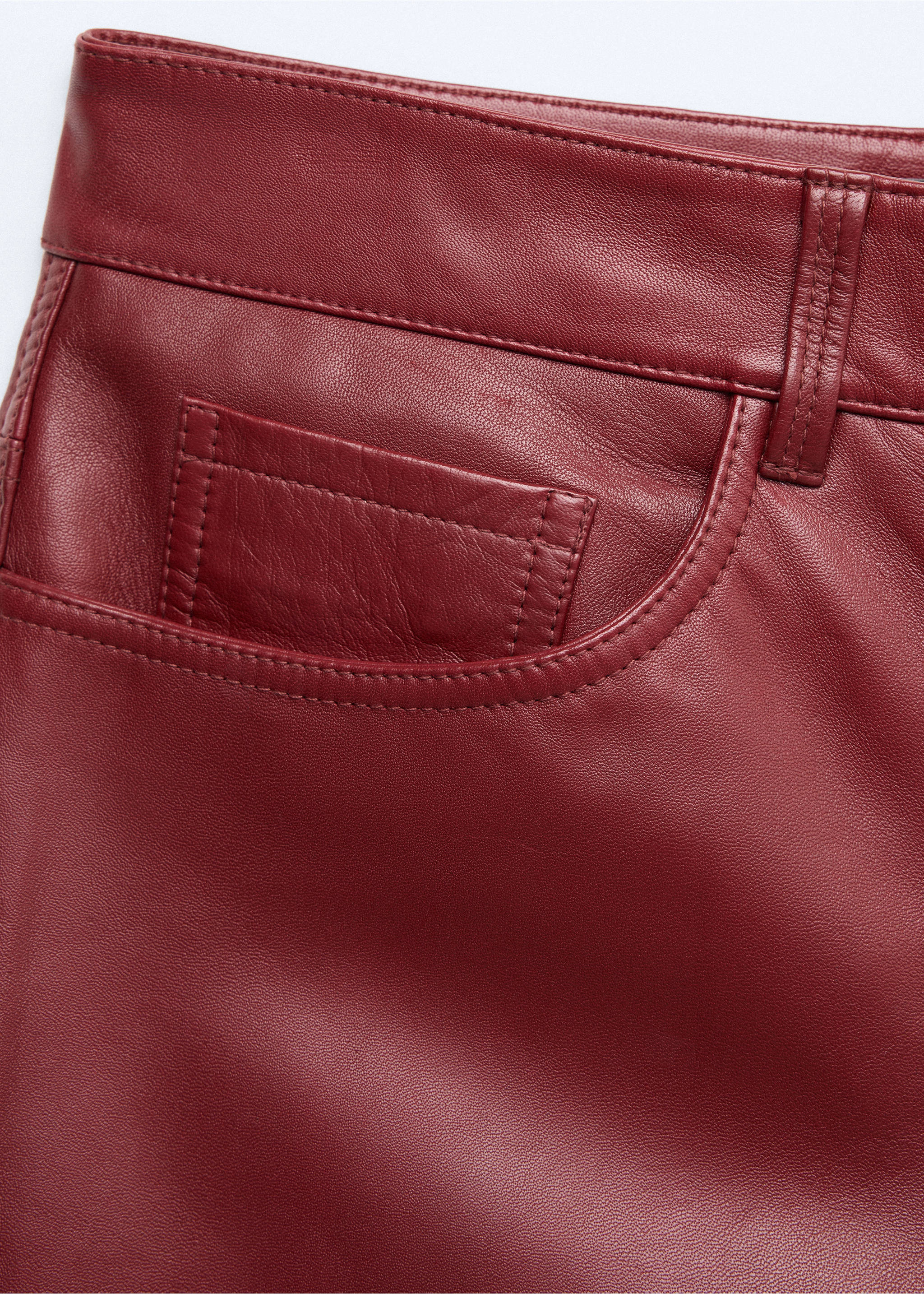 Straight-fit leather trousers - Details of the article 0, Wine. Ref: 37086347-00.