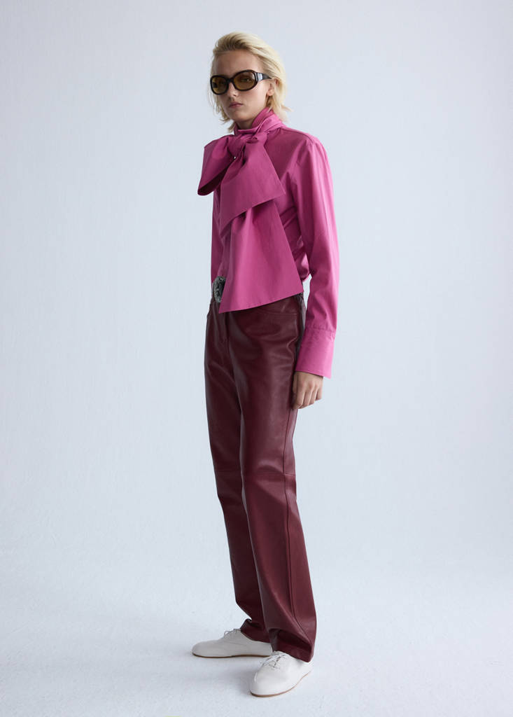 Straight-fit leather trousers — Wine